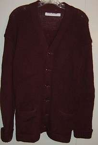 Vintage 1940s 40s Burgundy Wool Cardigan Varsity Sweater M MENS 