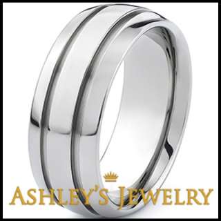Titanium Rings Mens Wedding Band 9mm Domed 2 Groove Polished Ring Size 