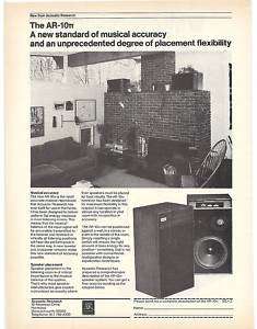 RARE 1974 Acoustic Research AR Speaker Ad / Ar 10 (pi)  