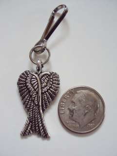 New Antique Silver Color Angel Wings Charm Zipper Pull  