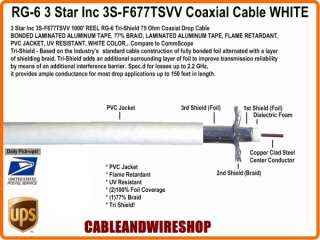 RG6 Coaxial Cable TV Antenna RG 6 Coax White 1000 ft  