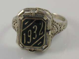 Vintage 14k White Gold Filigree Cameo & Onyx Flip Ring  