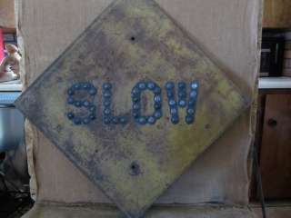 RARE Vintage Glass Marble SLOW Sign  Antique Railroad Cat Eye Road 