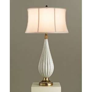   Lamp, Antique Green Crackle/Antique Brass Finish with Cream Silk Shade