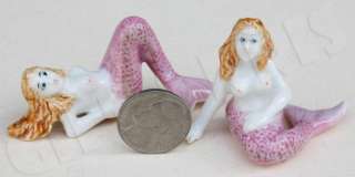 Figurine Miniature Ceramic Statue 2 Mermaid Aquarium  