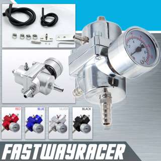 Universal Silver Adjustable Fuel Pressure Regulator Gauge JDM FPR 1:1 