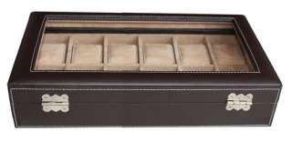 12 CHOCOLATE BROWN LEATHER MENS WATCH DISPLAY COLLECTOR CASE BOX MENS 