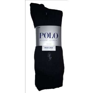 Ralph Lauren Polo Mens Bonus 4 Pack Socks All Black with Embroidered 