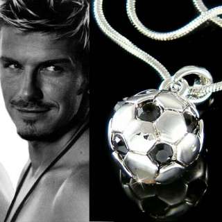   Crystal ~3D Football Soccer Ball Pendant Charm Chain Necklace Unisex