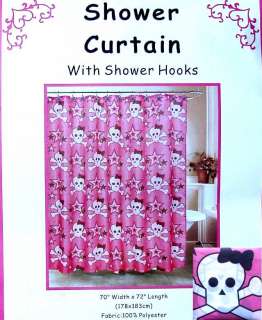 PINK COOKIE ROCK STAR SHOWER CURTAIN AND HOOKS BATH ROOM SET  