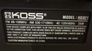 Koss HG921 Boombox Dual Cassette Tape CD Player AM FM Radio Tuner 