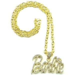 Nicki Minaj Barbie Iced Out Pendant Necklace Gold With Gold Lips Small 