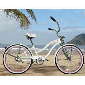 New Micargi 26 Ladies Bike Beach Cruiser Bicycle Rover GTS White/Pink 