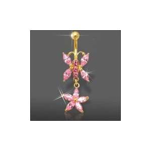  Jeweled 14K Gold Belly Ring Piercing Jewelry: Jewelry