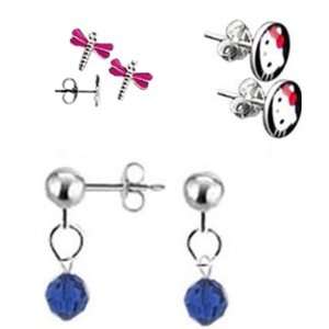   and Surgical Stainless Steel September Birthstone Earrings Set of 3