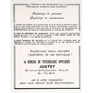 1957 Ad Psychology Justet Human Resources 60 Rue Poissonniere Paris 