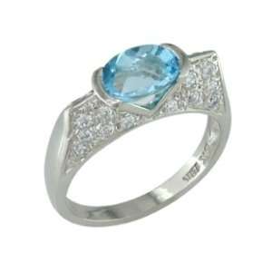   Bryre   size 11.25 14K White Gold Blue Topaz & Diamond Ring: Jewelry