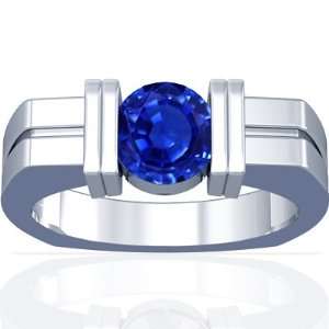  Platinum Round Cut Blue Sapphire Mens Ring Jewelry