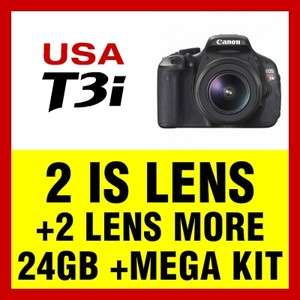 USA Canon Model T3i 600D + 4 Lens 2 IS 18 55 + 55 250 +24GB SLR Body 