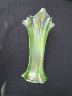 Drapery Vase Northwoods Lime Green Carnival Glass  