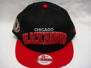 CHICAGO BLACKHAWKS NEW ERA NCAA SNAPBACK HAT CAP CHENIELLE BLACK/RED 