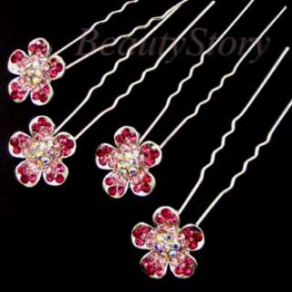    Austrian rhinestone crystal flower hair pin fork bridal