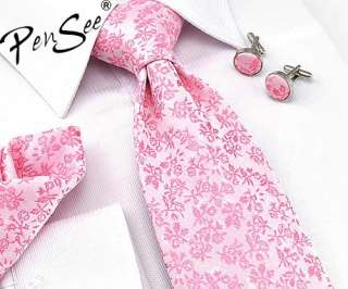 Stunning pink silk tie, mens floral necktie Hanky Cufflinks