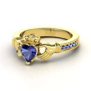    Claddagh Ring, Heart Sapphire 14K Yellow Gold Ring Jewelry