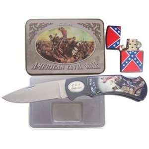  CSA Civil War Collector Pocket Knife With Lighter Set 