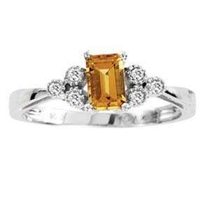  White Gold, Emerald Cut Citrine & Diamond Ring SeaofDiamonds Jewelry