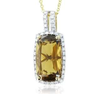 Cushion Cut Natural Citrine and Diamond Necklace in 10k Yellow Gold, 4 