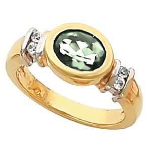   Two Tone Gold Prasiolite (Green Amethyst) and Diamond Ring Jewelry