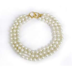 Pearl Necklace with Gold Clasp 3 Rows 12mm Pearls   Barbara Bush Model