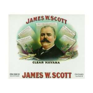 James W. Scott Brand Cigar Box Label, Co Founder of the Chicago Herald 