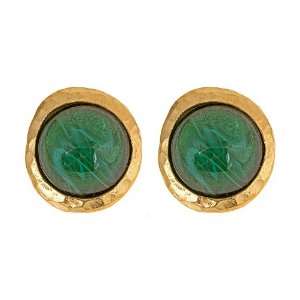  Kenneth Jay Lane   Gold Emerald Cabochon Earring Jewelry