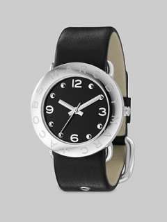   by Marc Jacobs   Amy Logo Bezel Leather Watch/Black   