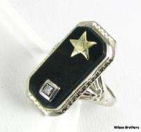   the EASTERN STAR   14k White Gold Floral Onyx Masonic OES RING  