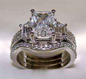 10Ct Radiant Cut Engagement Ring with 2 Matching Wedding Bands 14K 