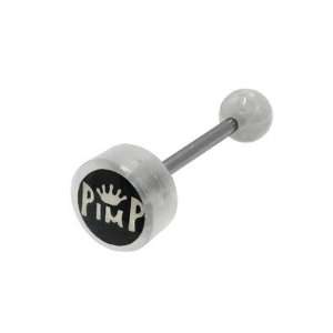  Pimp Logo Barbell Tongue Ring   00770GR 27 C Jewelry