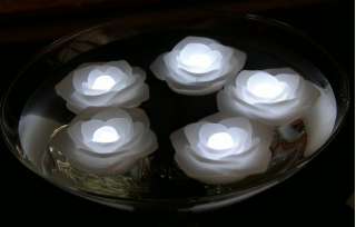 Floating Rose 6 BATTERY Wax Tea Light Candles White LED  
