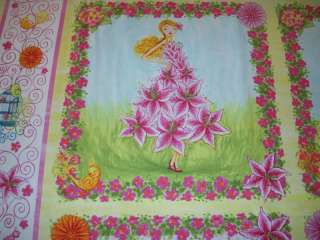 Girly Girls Flowery Dresses Cotton Fabric Craft Panels  