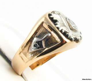 PAST MASTER Diamond Ring   14k W&Y Gold   Masonic Solid Back Vintage 
