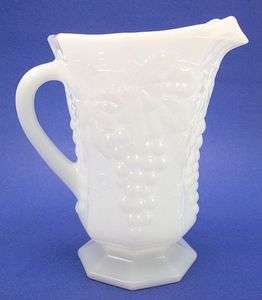 Milk White Grape Glass Pitcher   Footed 6 3/4  