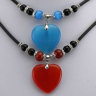 2pcs heart shaped opal cat eye bead pendant necklace