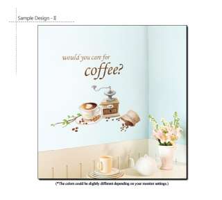 CAFE LATTE COFFEE BEANS WALL ART KITCHEN DECORATIVE STICKER PAPER 