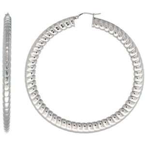   Steel 5x7x72mm Spiral Design Tube Snap down Extra Large Hoop Earrings