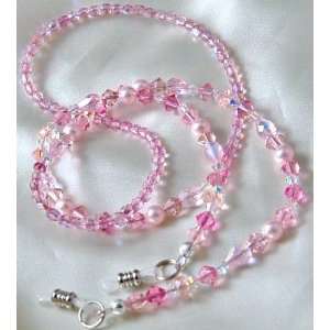   Aurora Borealis Swarovski Crystal Pinks & Pearls Eyeglass Holder Chain