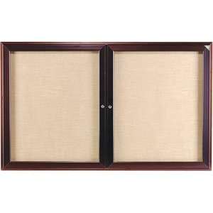  Enclosed Fabric Bulletin Board w/ Two Doors & Wood Frame 