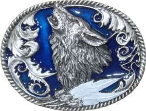   HOWLING WOLF BUST Belt Buckle Indian American Eagle Feathers HEAD
