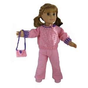   Flats and Matching Pink Knitted Purse Fits 18 American Girl Doll
